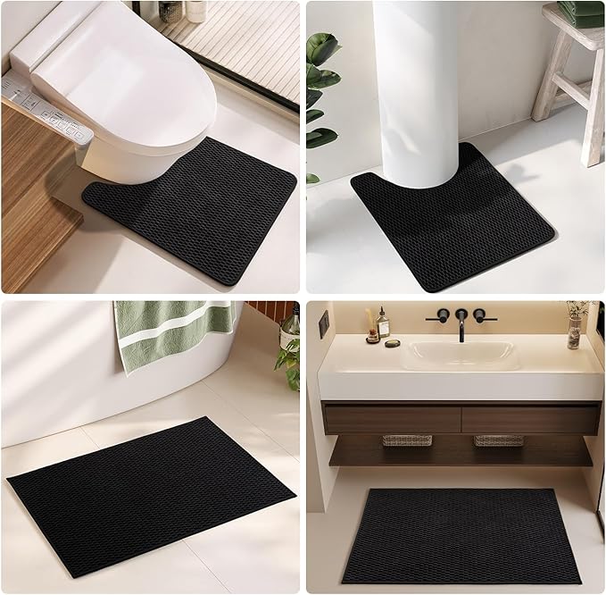 Black Bathroom Rugs Non Slip Washable, Super Absorbent Thin Bath Mat Small Quick Dry Low Pile Bathroom Rug, Black 16''x24''