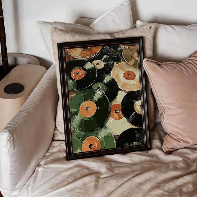 Music Vinyl Records Poster Vintage Abstract Mid Century Wall Art Modern Trendy Canvas Aesthetic Prints for Living Room Bedroom Wall Decor 08x10 inch Vintage Framed Music Lovers Gifts