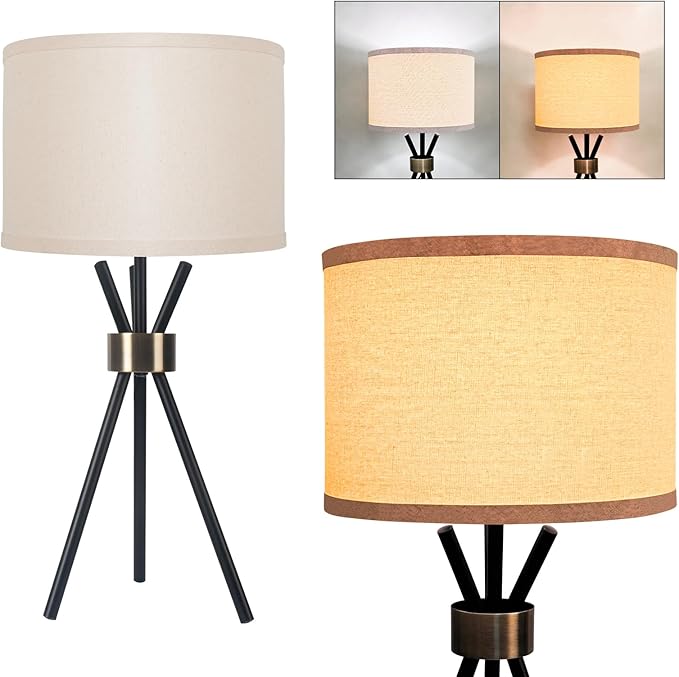 Tripod Table Lamp, Metal Body with Linen Drum Shade, Tall Table Lamp for Bedroom with E26 Socket, Ideal for Living Room, Nightstand, Home Office, Dorm (Bulb Not Included)