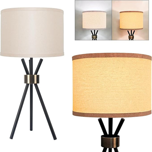 Tripod Table Lamp, Metal Body with Linen Drum Shade, Tall Table Lamp for Bedroom with E26 Socket, Ideal for Living Room, Nightstand, Home Office, Dorm (Bulb Not Included)
