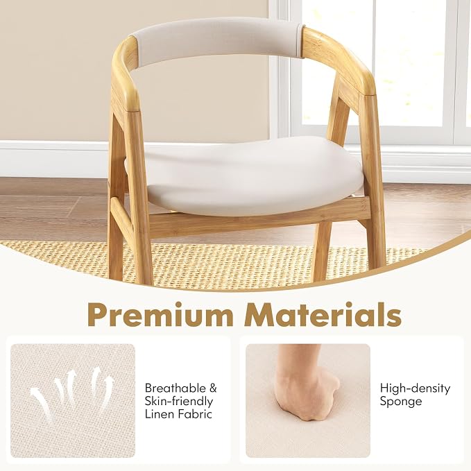 GOFLAME Bamboo Accent Chair, Mid-Century Modern Armchair with Curved Backrest & Seat Cushion, Upholstered Reading Chair, Leisure Chair for Living Room, Bedroom, Study, Natural