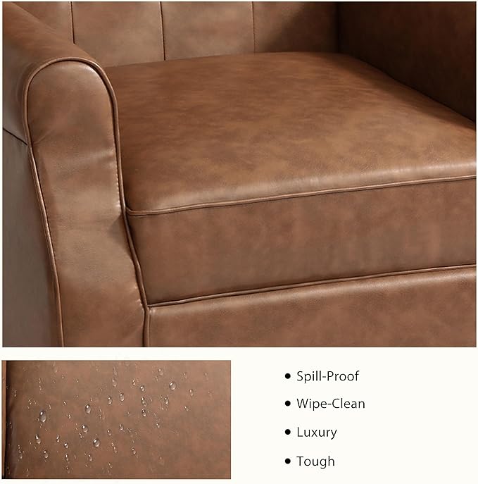 Lumibee High Back Accent Chair,Upholstered Faux Leather Wingback Armchair with Solid Wood Legs for Small Spaces,Comfy Single Sofa Chair for Living Room,Bedroom,Office-Brown