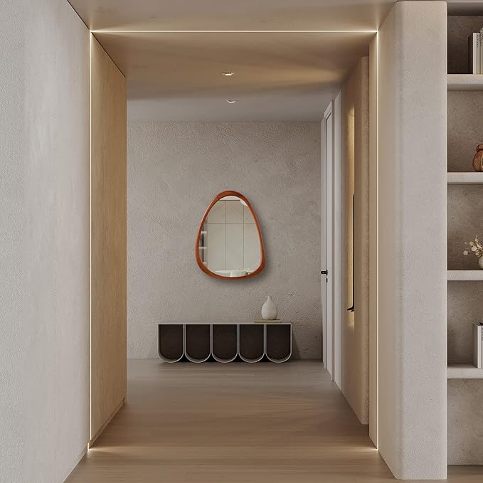 COOL2DAY Irregular Asymmetrical Wood Wall Frame Mirror, Abstract Decorative Odd Shaped Mirror for Living Room, Bedroom, Entryway, Bathroom - 28"x 22"
