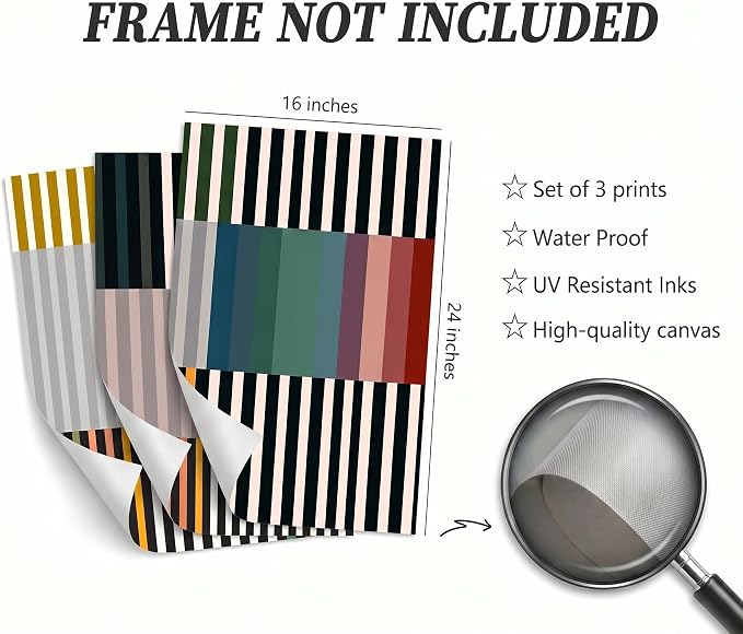 3pcs Abstract Stripes Canvas Wall Art Colorful Mid Century Modern Posters Prints Simple Line Wall Decor Pictures for Living Bedroom office Home Decoration Unframed