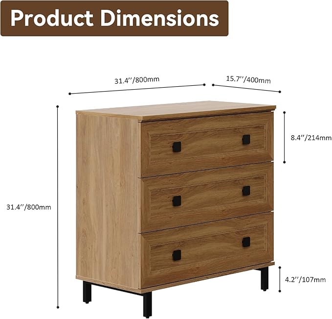 Modern Drawer Dresser for Bedroom with 3 Drawers,Chest of Drawers with Organizer Storage for Bed Room,Livingroom Hallway Oak