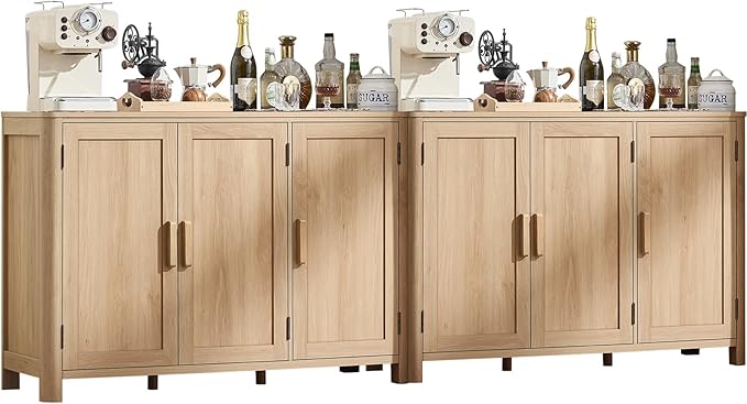 Joaxswe Sideboard Buffet Cabinet with Storage Set of 2, 46" Arc-Shaped Credenza with 3 Doors & Adjustable Shelves, Coffee Bar Cabinet for Kitchen, Living Room, Natural