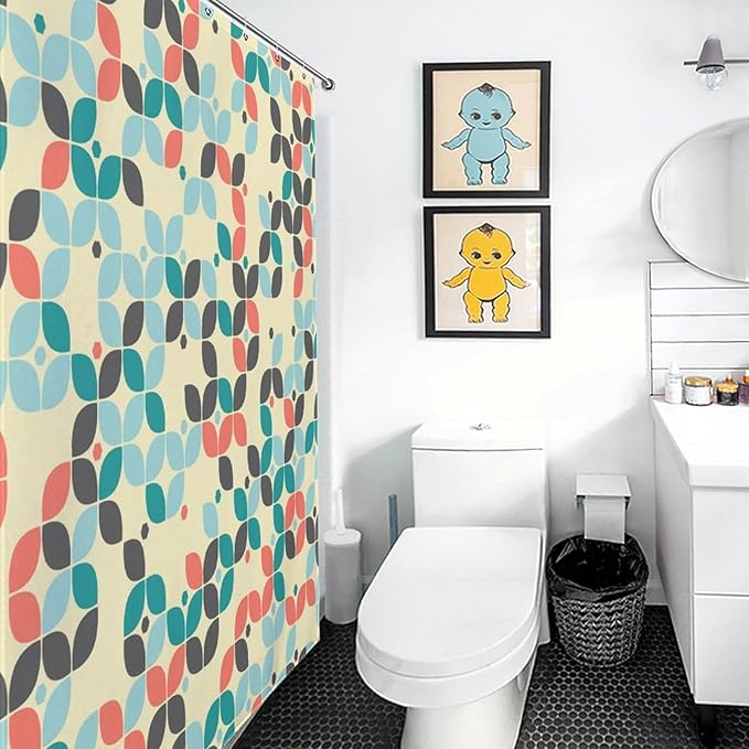 Mid Century Shower Curtain,Retro Abstract Modern Geometric Decor Bathroom Curtain Polyester Waterproof Fabric 72x72in（183x183cm）