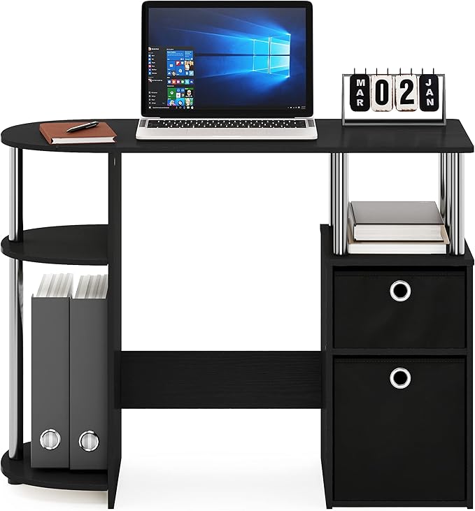 Furinno Jaya Simplistic Computer Study Desk, Americano/Chrome/Black