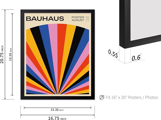 Poster Master Bauhaus Poster - Rainbow Sun Rays Print - Geometric - Abstract Art- Graphic Design - Chic Boho - Mid Century Modern Art - 16x20 Black Framed