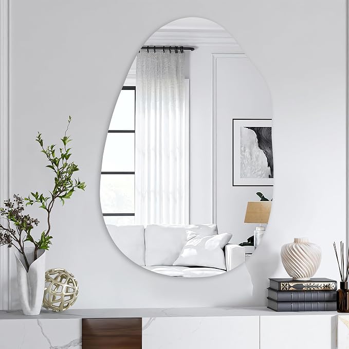 Irregular Wall Mirror 24x36 Inch,Asymmetrical Frameless Bathroom Mirrors with Tempered Glass for Bathroom Living Room Bedroom