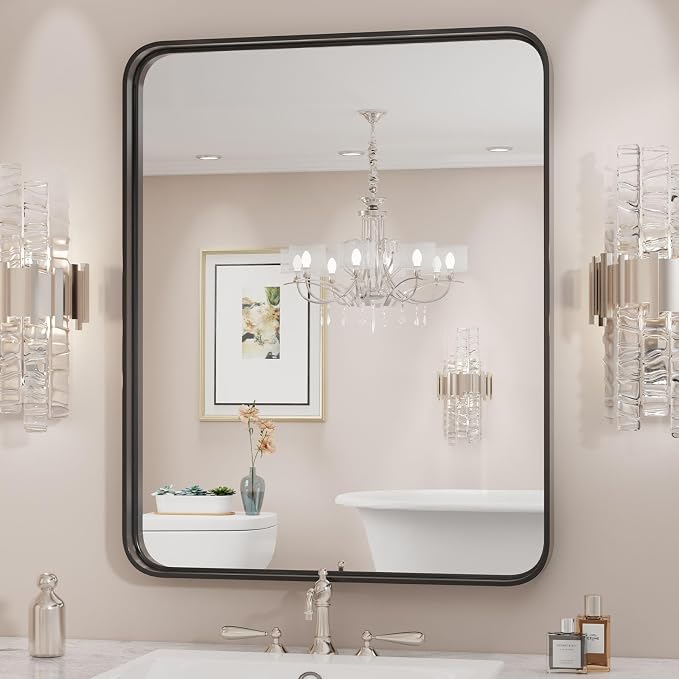 24"x 36" Black Bathroom Mirror for Sink, Rectangle Vanity Mirror for Wall, Over Sink, Farmhouse, Restroom, Anti-Rust, Modern Decorative, Horizontal or Vertical Hanging