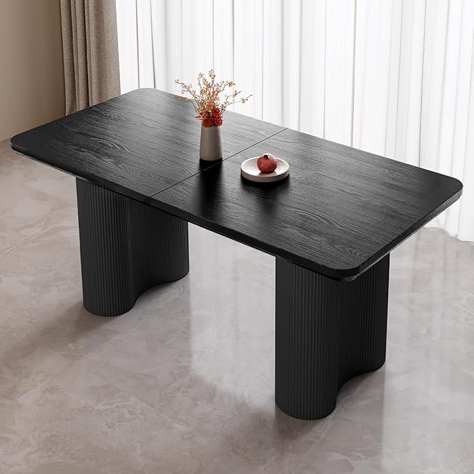 62.99" Rectangular Dining Table, Modern Kitchen Table with Wavy Legs, Home Dining Table for Kitchen, Bar, Restaurant,Living Room, Small Space, Easy Assembly,Black,Table Only