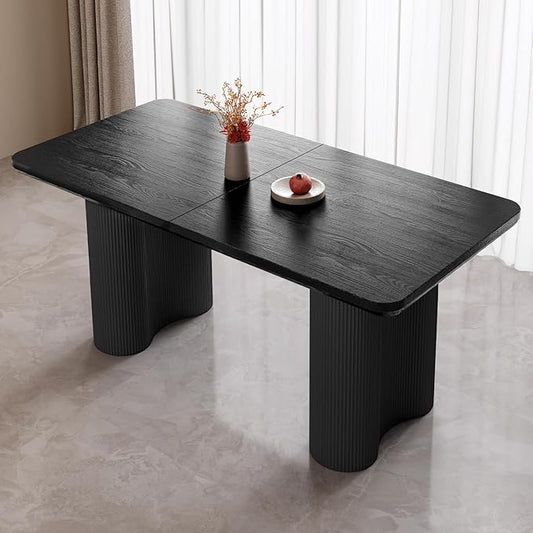 62.99" Rectangular Dining Table, Modern Kitchen Table with Wavy Legs, Home Dining Table for Kitchen, Bar, Restaurant,Living Room, Small Space, Easy Assembly,Black,Table Only