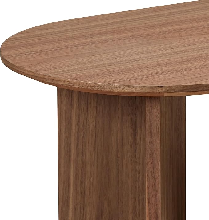 SSLine Mid-Century 39.37" Oval Coffee Table with Pedestal Base Walnut Wood Grain Top Cocktail Center Table for Living Room Bedroom