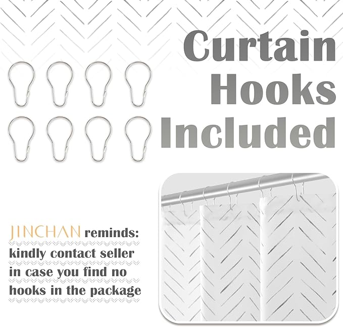 jinchan Small Stall Grey and White Shower Curtain 48x72 Inches Inky Herringbone Chevron Zig Zag Waterproof Fabric Modern Farmhouse Shower Curtains for Bathroom with 8 Hooks