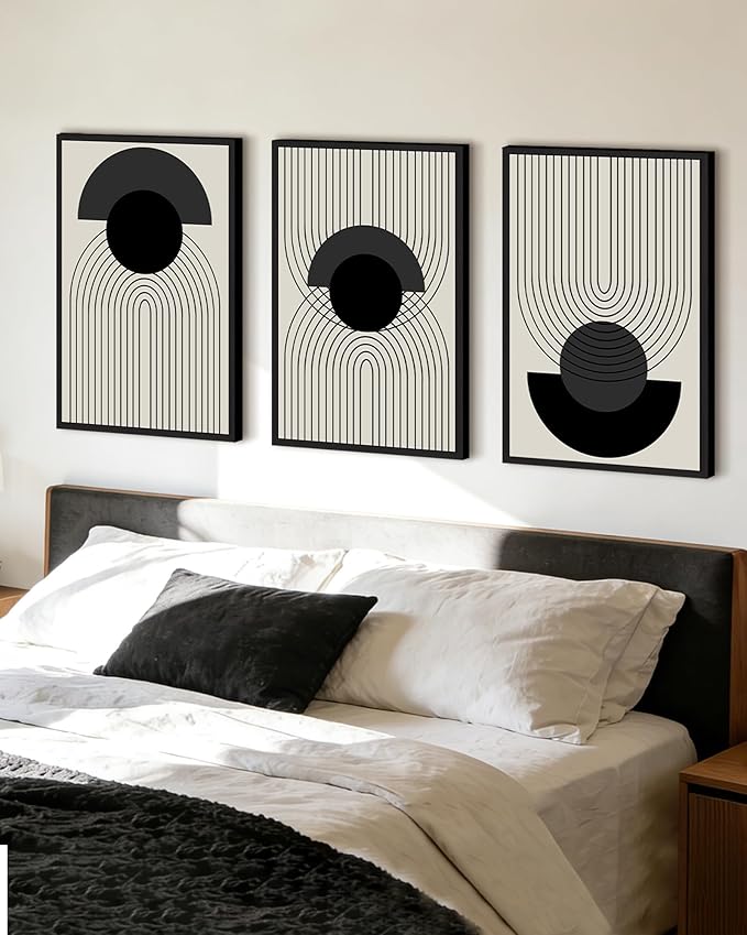 Drsoum Black Boho Wall Art Framed Modern Decor Bohemian Wall Decor Abstract Geometry Lines Prints Ready to Hang 16x24in Black Framed