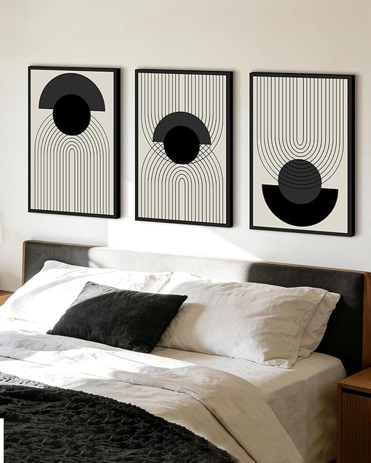 Drsoum Black Boho Wall Art Framed Modern Decor Bohemian Wall Decor Abstract Geometry Lines Prints Ready to Hang 16x24in Black Framed