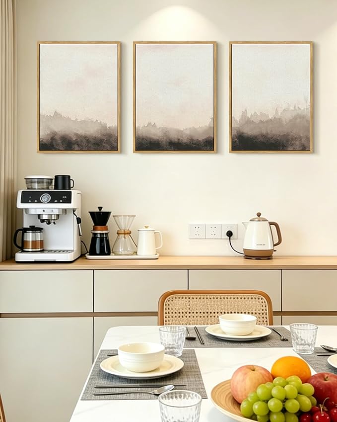 KUVIOKE Watercolor Brown Landscape Abstract Framed Wall Art Nature Wilderness Illustrations Wall Decor Minimalist Modern Art Print Home Decor 12x16in (Natural Framed)