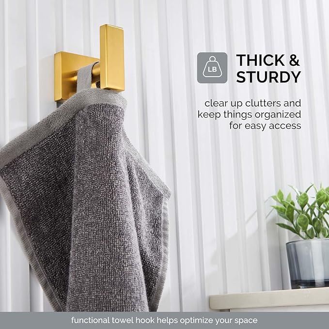 Angle Simple Towel Hook for Bathroom, SUS304 Stainless Steel Robe Coat Hook for Wall, Hand Towel Holder, Brushed Dark Gold