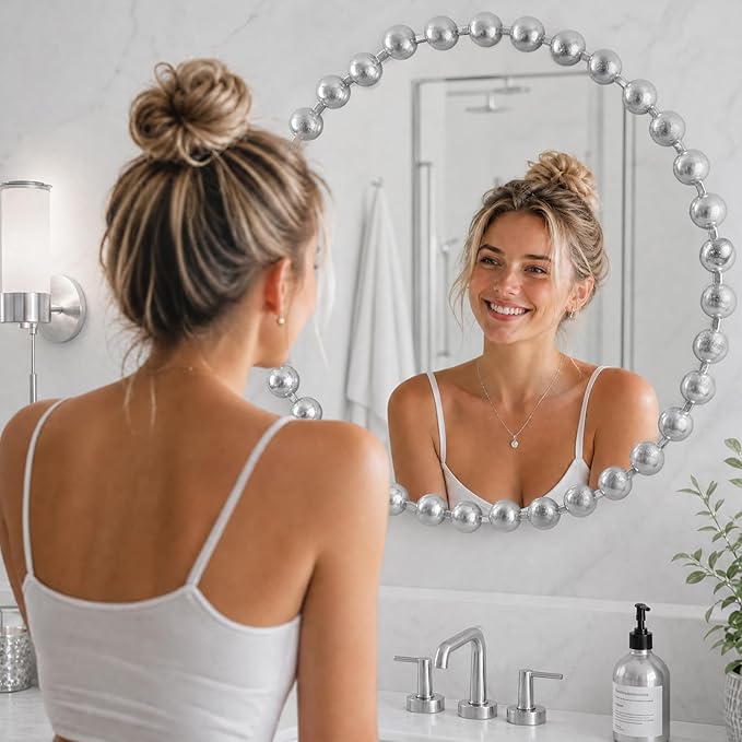 Madison Park Round Mirror, Metal Frame Circle Mirror 27 inch, Wall Art Decor Mounted Hanging for Entryway, Bathroom, hallway, Living Room, Vanity, Marlowe, Silver