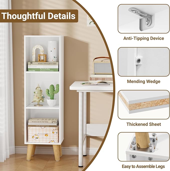 3 Cube Storage Organizer with Legs, 3 Tier Cube Low Bookcase Freestanding Storage Display Organizer for Home Office, Three-Cubes Open Shelf Short Bookshelf (White, 3 Cube)