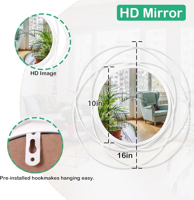 Wall Mirror Modern Metal Frame Arts Circle Mirror for Wall Decorative Home Living Room Balcony Bedroom Bathroom Hallway Farmhouse Entryway Gold 16” x 16”