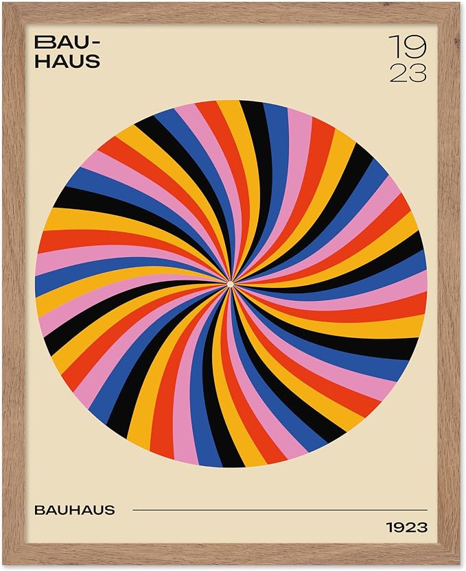 Poster Master Bauhaus Poster - Spiral Colors Print - Geometric ART - Abstract ART - Psychedelic Style - Chic Boho - Mid Century Modern - Living Room or Bedroom Decor - 16x20 Beige Framed