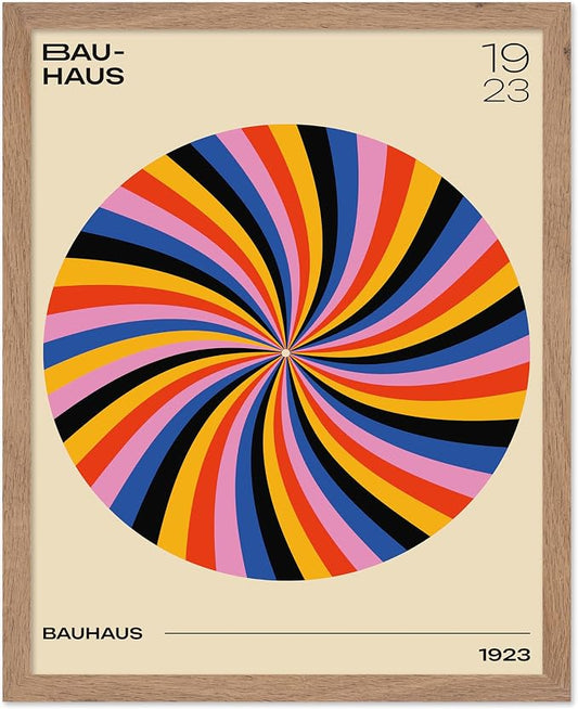 Poster Master Bauhaus Poster - Spiral Colors Print - Geometric ART - Abstract ART - Psychedelic Style - Chic Boho - Mid Century Modern - Living Room or Bedroom Decor - 8x10 Beige Framed