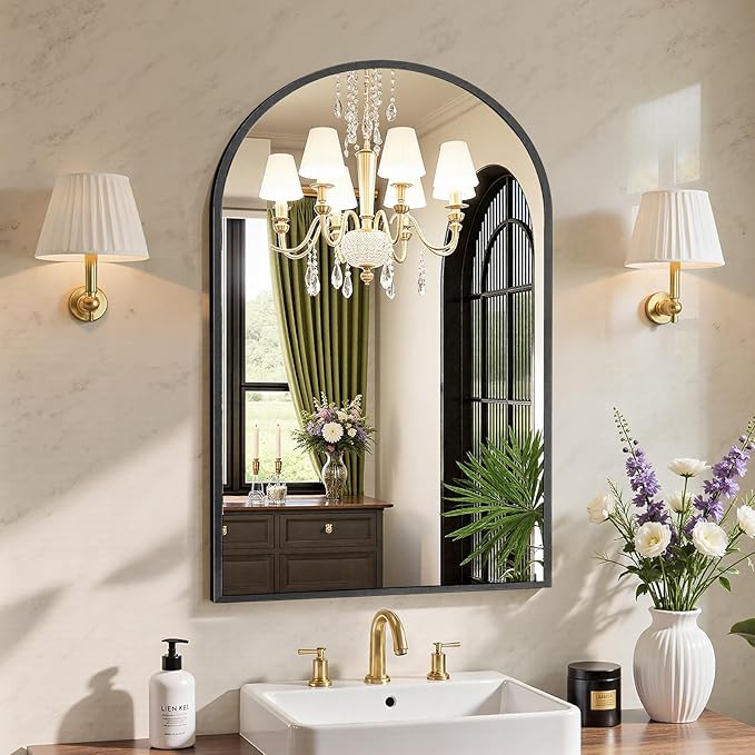Sweetcrispy 22"x30" Arched Black Bathroom Mirrors for Wall | Bathroom Mirrors for over sink, Metal Framed with HD Shatter-Proof Glass for Entryway, Bedroom, Dressing Room, Home Decor