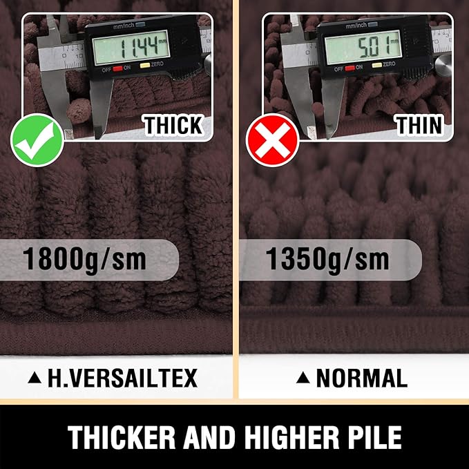 H.VERSAILTEX Bathroom Rugs Bath Mat Bath Rugs Bath Mats for Bathroom Non Slip Extra Soft Chenille Bath Rug Fulffy Shag, Indoor Rug Carpet for Living Room (Chocolate, Extra Large 24" x 36")