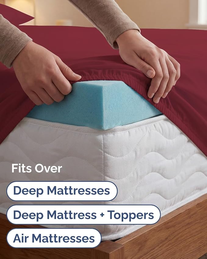 Extra Deep Twin XL Sheet Set - 4 Piece College Dorm Bed Sheets Set with Extra Deep Pockets - Ultra-Soft, Comfy & Breathable Bedding for Women, Men, Kids & Teens - Wrinkle & Fade Resistant - Burgundy