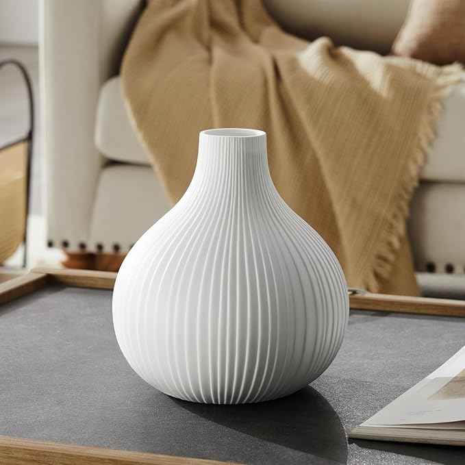 RONDURE 8.7" Modern Ceramic Table Lamp, Fully Dimmable Modern Bedside Lamps for Bedroom, Living Room and Nightstand, White Translucent Ceramic Shade, Warm Ambient Lighting, Corded, Bulb Included