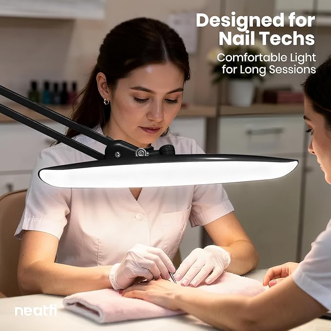 Neatfi XL Nail Desk Lamp with Clamp, 2200 Lumens, 20-Inch Wide Head, Dimmable 4 Levels, 6500K, LED Task Light for Manicure Table, Crafts, Workbench, Office (Non-CCT, Black)