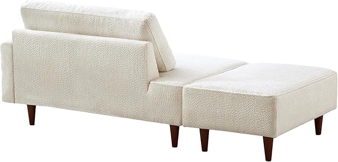 GDFStudio Upholstered Chaise Lounge Chair Indoor with Ottoman, Boucle Fabric Chaise Chair with 2 Throw Pillows and Solid Wood Legs, Recliner Lounge Chair for Office Living Room Bedroom, White