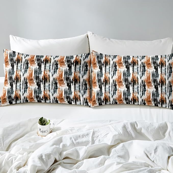 Abstract Black Brown Lines Duvet Cover Toddler for Kids Boys Girls,Watercolor Graffiti Comforter Cover,Geometric Fashion Art Bedding Set,Modern Aesthetic Bed Set with 1 Pillowcase Bedroom Decor
