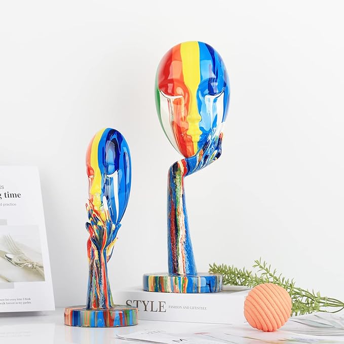 Creative Simple Colorful Women Face Art Statue Thinker Lady Sculpture Abstract Characters Crafts Ornaments Home Decor Modern Office Bedroom Study Room Studio Decorations (Large 15.3x4.9x4.9in)