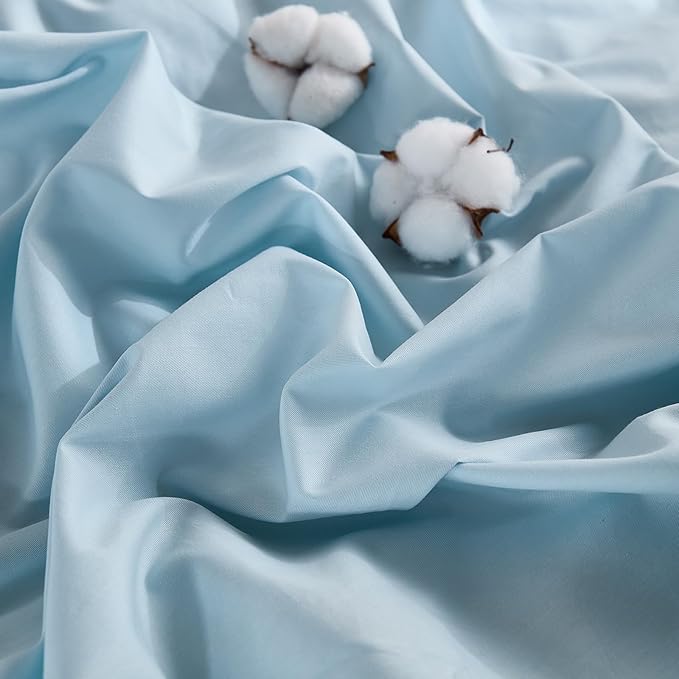 100% Washed Cotton Duvet Cover Queen Size – Light Blue, Linen-Like Texture, Super Soft & Breathable Bedding Set, 3-Piece Durable Percale Comforter Cover