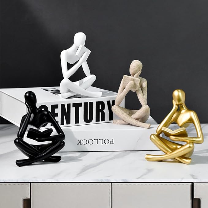 Gold Reading Women Statue, Thinker Sculptures, Abstract Art Ornament, Modern Aesthetic Figurine Decoration, Suitable for Home Living Room Bedroom Office Shelf Table Desk Bookshelf Decor (White Right)