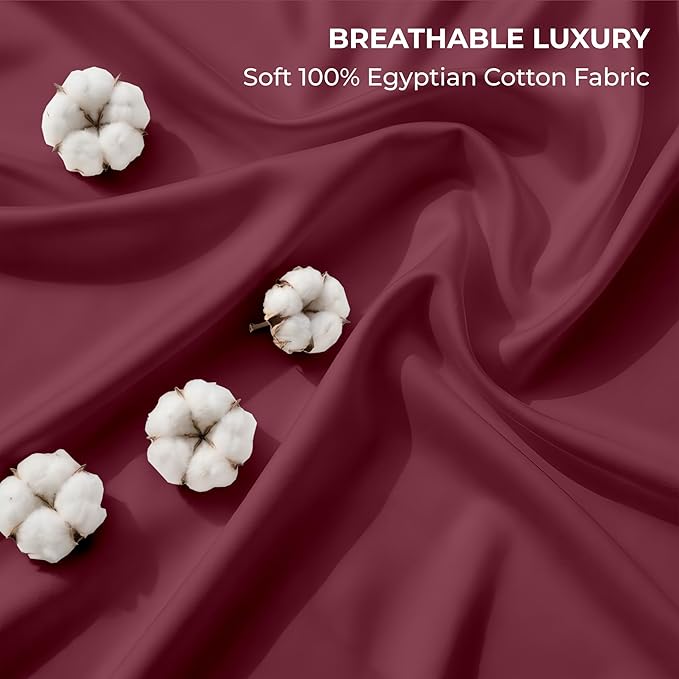 SGI bedding 100% Egyptian Cotton Sheets Twin XL Size – 600 Thread Count Sheets Set, Soft, Cooling, 15" Deep Pocket, Luxury Hotel Bedding, Breathable, Durable - Burgundy