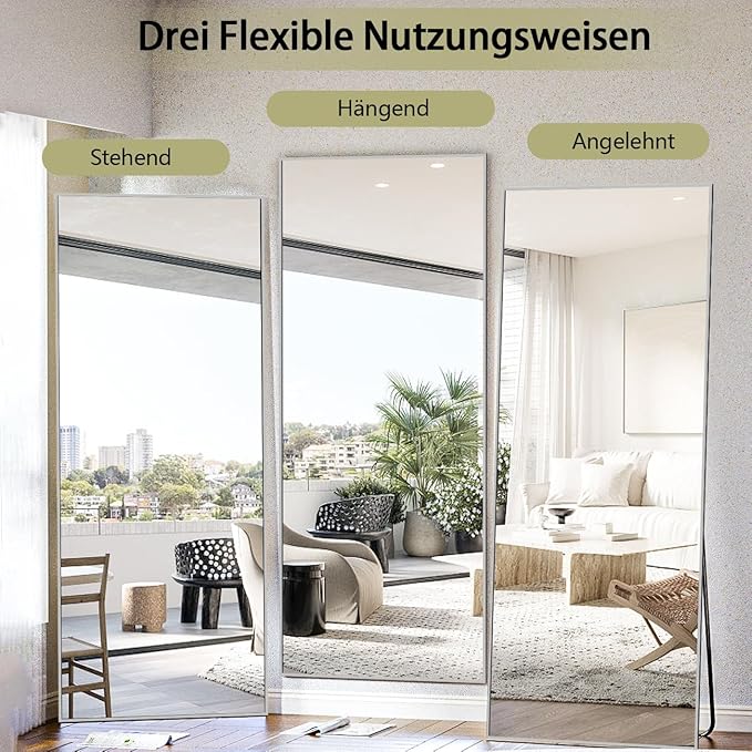 BEAUTYPEAK Full Length Mirror, 71"x26" Standing Hanging or Leaning Against Wall Floor Mirrors Body Dressing Wall-Mounted for Living Room, Bedroom with Aluminum Alloy Thin Frame, Sliver