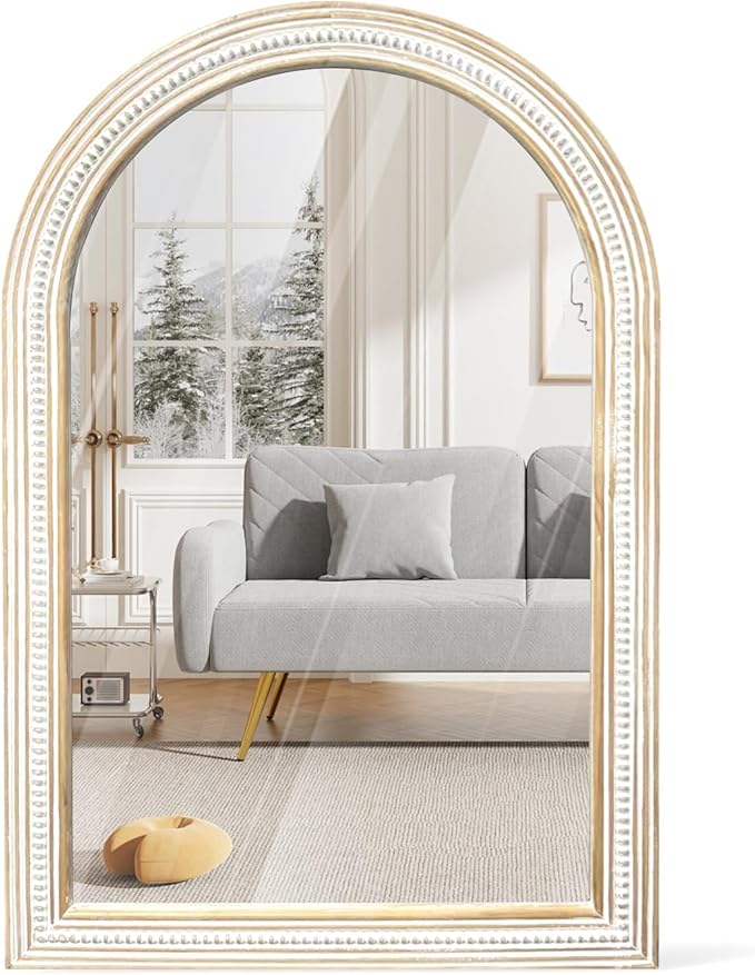 Reflinto 36x24 Inch Rustic Farmhouse Arched Wall Mirror, Distressed Wooden Decorative Mirrors for Bathroom Over Sink, Living Room, Entryway, Hallway