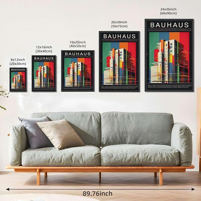 Framed Bauhaus Geometric Architecture Poster Canvas Print Art Modern Contemporary Minimalist Aesthetic Wall Art Painting Pictures Wall Decor Exquisite Home Decor for Living Room Office Apartment (Black framed,24L"X36W")