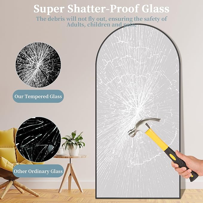 Full Length Mirror with Stand, 78"x38" Arched Full Body Mirror, Large Stand Up Mirrors, Aluminum Frame Floor Standing Mirrors, Freestanding Hanging Leaning Mounted for Bedroom Living Room,Black
