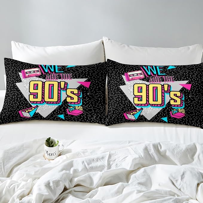 Manfei Memphis Duvet Cover Set Twin Size, Retro 90s Fashion Style Comforter Cover with 1 Pillowcase, Geometric Triangle Diamond Bedding Set 2pcs for Kids Boys Lightweight Bedspread Cover,No Comforter