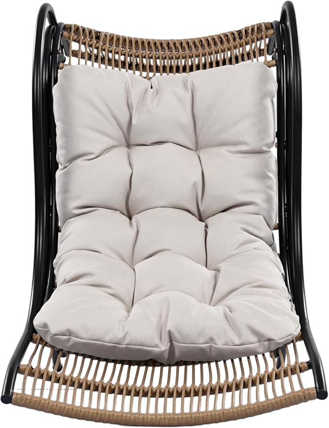 Outdoor Chair with Ottoman, 3-Piece Outdoor Lounge Furniture Set - Lounge Chair, Side Table & Ottoman, Ideal for Garden, Balcony, Deck (Beige,Black+Natural)