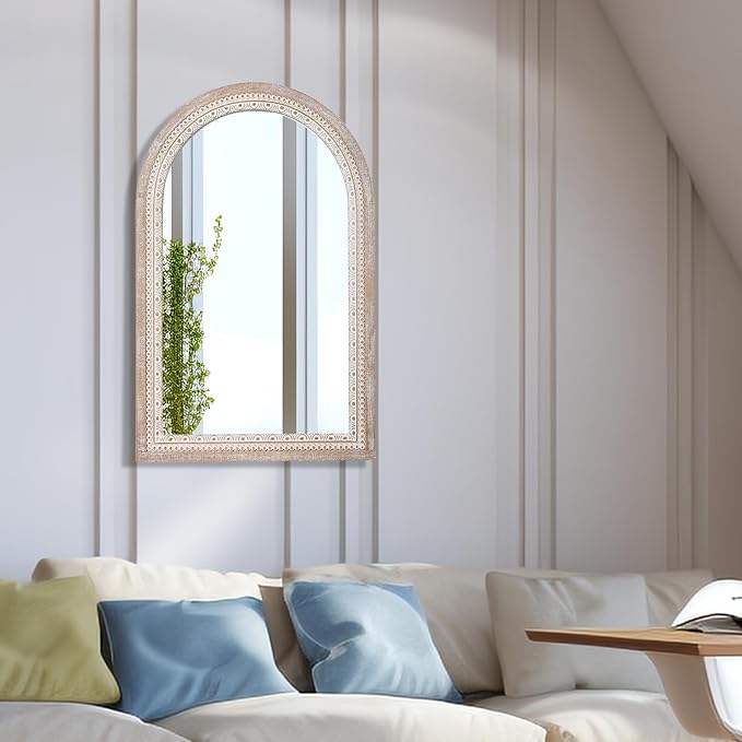Reflinto 36x24 Inch Arched Farmhouse Mirror, Rustic Distressed Wood Wall Mirror for Bathroom Over Sink, Entryway, Living Room, Foyer Decor