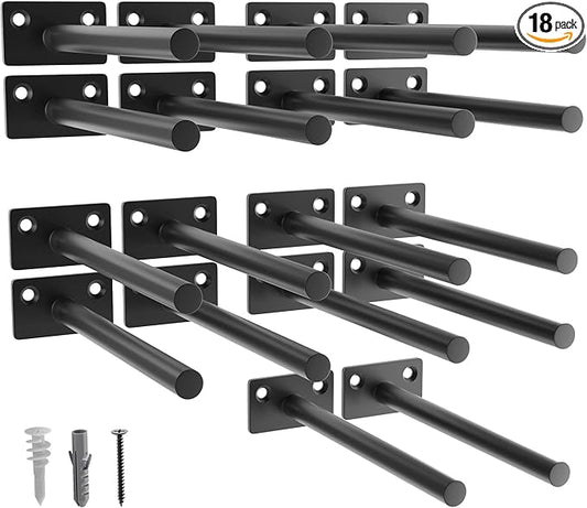LEOPO 18-Pack 6 inch Floating Shelf Brackets, Hidden Shelf Bracket for Wood, Concealed Blind Shelving Support,Invisible Black Coated Brackets for DIY Decorative,Fit for Kitchen, Bathroom,Study Room