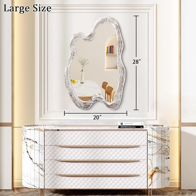 AAZZKANG Irregular Wooden Wall Mirror 28"x20" Asymmetrical Large Minimalist Decorative Mirrors for Wall,Rustic Irregular for Bedroom Living Room Entryway