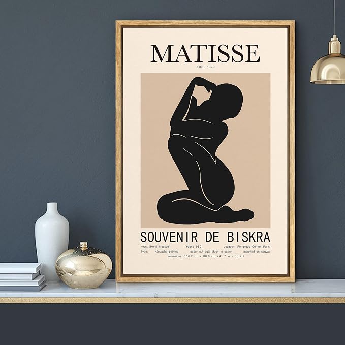 MUDECOR Framed Canvas Print Wall Art Henri Matisse Black & Tan Abstract Nude People Shapes Illustrations Modern Art Minimalist Multicolor Cool for Living Room, Bedroom, Office - 24"x36" Natural