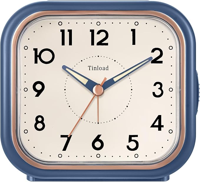 Tinload 4.3" Vintage Retro Analog Alarm Clock, Super Silent Non Ticking Clock with Manual Light, Snooze, Battery Operated, Simply Design, for Living Room, Bedroom, Bedside, Desk(Blue)